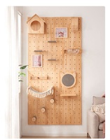 Structure murale pour chat en bois massif avec panneau perforé, style mural, sans perçage, nid pour chat intégré et trampoline