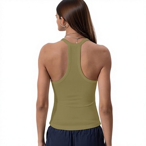 Women's Olive <b>Green</b> <b>Halter</b> Neck Knitted Tank <b>Top</b> Casual Breathable Solid Color Regular Length - Product Image 5