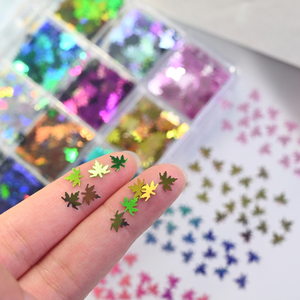 12 grilles de paillettes pour ongles en forme de feuille d'érable d'automne, holographiques, laser, colorées, flocons de feuilles, pour DIY Nail Art, résine époxy, décoration de bijoux - Product Image 5