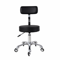 Tabouret de barbier réglable en hauteur avec dossier, tabouret de salon rembourré noir avec levier de réglage, base en alliage d'aluminium, siège pivotant