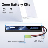 Zeee baterai Lipo Airsoft 7.4V 25C 1300mAh baterai stik 2S dengan konektor Tamiya Mini untuk mainan airsoft