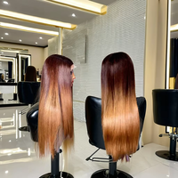 Peluca de Cabello Humano Natural Liso con Frente de Encaje Transparente HD sin Pegamento 5x5, Color Marrón Degradado Miel Rubio XZY 2026