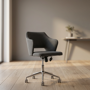 Modern Adjustable Swivel <b>Dining</b> <b>Chair</b> Dark <b>Gray</b> Fabric Metal Base Rolling Home Furniture Visitor Seating - Product Image 2