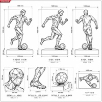 Sculpture de joueur de football géométrique grandeur nature en acier inoxydable YOUFINE, statue abstraite de sportif en métal pour l'extérieur