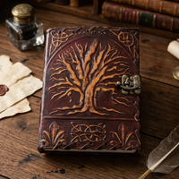 Carnet en cuir personnalisable avec logo, grand format, motif arbre de vie, couverture rigide, reliure spirale, couverture gaufrée, couleur personnalisée, organisateur, cadeau