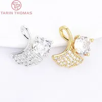 Pendentifs en laiton plaqué or 18 carats micro-pavés de zircone cubique transparente en forme de feuille de Ginkgo, accessoires de fabrication de bijoux DIY, vente en gros