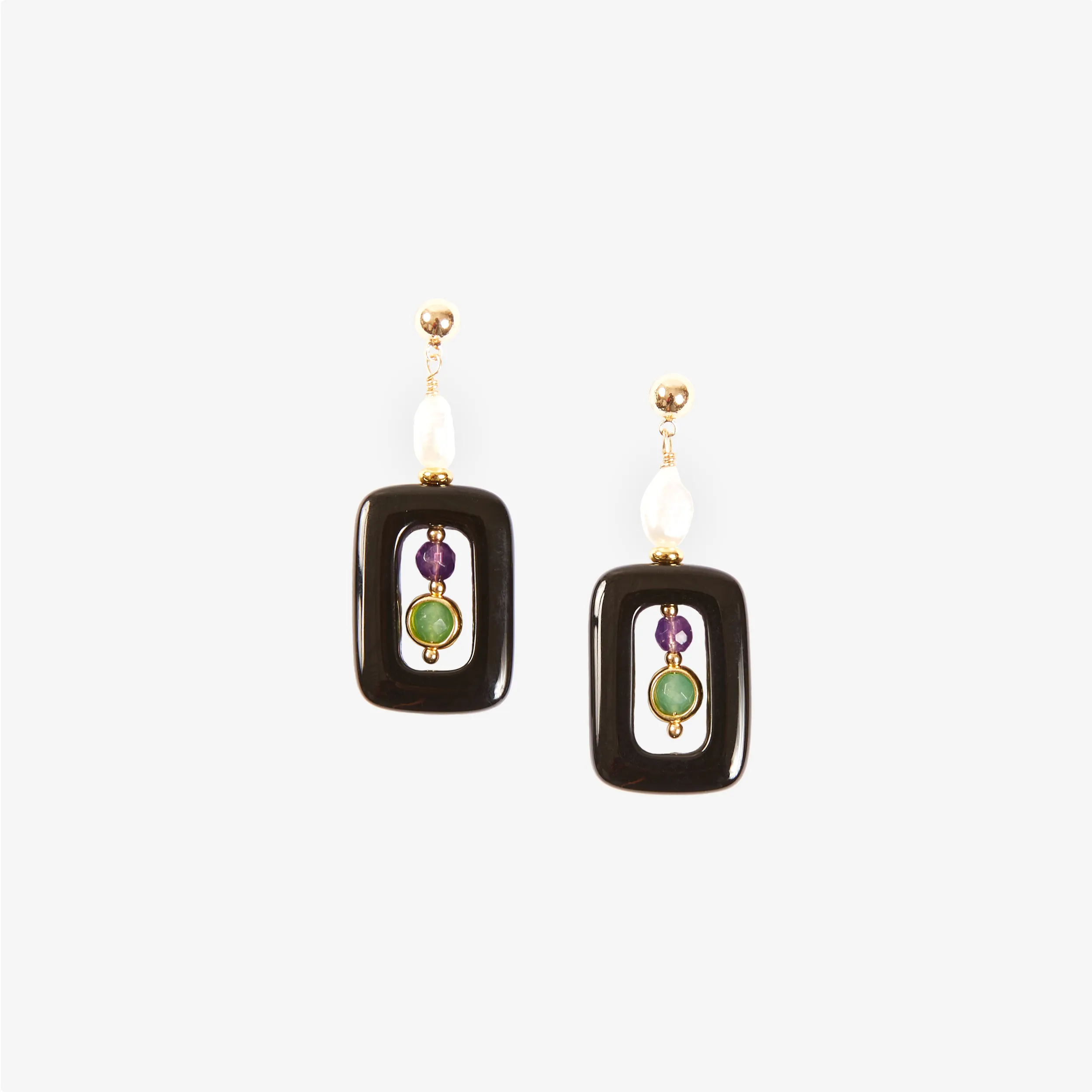 Ww Original Design Natural Black Agate Chinese Style Fashion Rotating Earrings