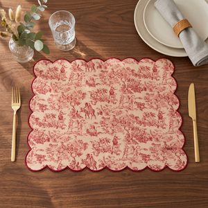 Set de table en lin de qualité supérieure à bords festonnés avec imprimé toile rouge vintage |   Nappe de table décorative élégante - Product Image 5