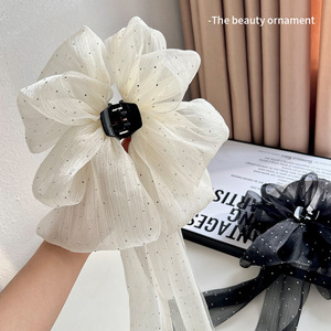 Barrette à cheveux en forme de nœud papillon en filet de ciel étoilé noir et blanc en gros <span class=keywords><strong>pour</strong></span> femmes, barrette à cheveux <span class=keywords><strong>pour</strong></span> <span class=keywords><strong>chignon</strong></span> à l'arrière de la tête, barrette à cheveux en forme d'aileron de requin - Product Image 1