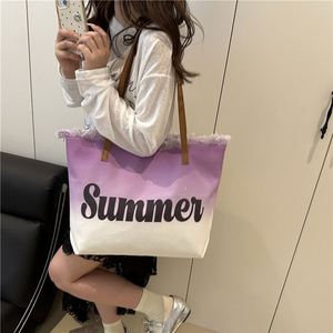 กระเป๋าโท้ทไล่สีลดราคา กระเป๋าถือสีสันสดใสสำหรับผู้หญิง กระเป๋าผ้าแคนวาสสำหรับเดินทางท่องเที่ยวชายหาด - Product Image 5