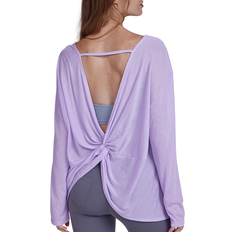 Autumn New Yoga Blouse Women's Loose Back-Smoothing Casual Sports Fitness Top Lightweight Breathable for Nine Quarter Sleeve