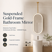 Miroir mural ovale de haute qualité pour hôtel, avec cadre en acier inoxydable, interrupteur tactile LED, résistant à l'eau, design moderne