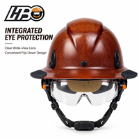 Casque de sécurité HBC ANSI Z89.1 en fibre de verre haute résistance avec lunettes intégrées transparentes, résistant à la chaleur et à la corrosion, à visière intégrale