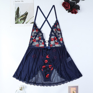 Ensemble de lingerie sexy à motif floral avec soutien-gorge et culotte transparents à décolleté plongeant – Grande Vente - Product Image 5