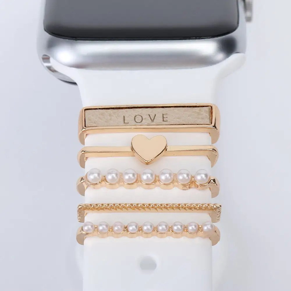 For Apple Watch Band Metal Charms Decorative Ring Diamond Ornament Smart Watch Silicone Strap Accessories For iWatch Bracelet