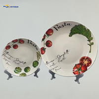 Ensemble de 5 assiettes et bols en porcelaine écologique pour soupe, pizza, pâtes, design personnalisé, impression italienne, 20 x 28 cm, 12 pouces, pour fête