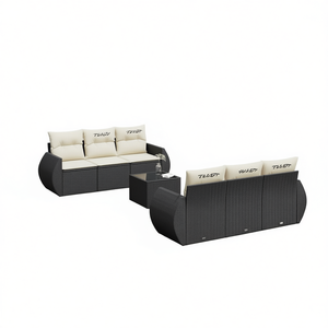 Black And Cream Garden <b>Sofa</b> <b>Set</b> With Cushions Outdoor Rattan Furniture Waterproof Contemporary Design - Product Image 1