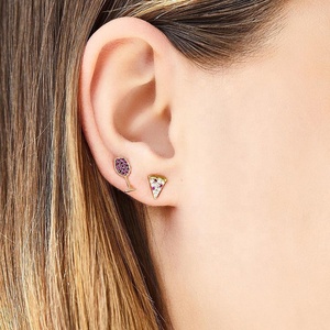Pendientes de plata de primera ley y rubí para mujer, aretes pequeños, plata esterlina Gemnel, estilo delicado, pizza - Product Image 3
