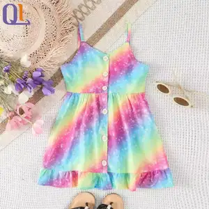 Vestito di moda per bambino e bambino dolce estate bretella gradiente colore arcobaleno vestito da ragazze