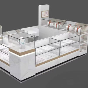 Vitrine de présentation pour bijouterie, en verre, avec étagères en métal et bois, pour colliers, boucles d'oreilles, bagues - Product Image 1