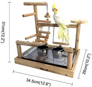 Caneta de concursos para alimentação de pássaros, papagaio com escada para parakeets, africano, cinza
