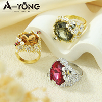 Bague Cocktail Simple pour Femme en Or 14 carats Plaqué Or, avec Cristal Rose Exquis et Moissanite, Pierres Précieuses Colorées Italiennes – Nouvelle Collection Tendance