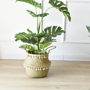 Straw Woven <b>Basket</b> With Tassels Round Handmade Storage <b>Basket</b> For Plants And Home Decor - Product Image 2