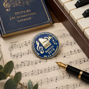 Pièce de monnaie commémorative ronde en émail bleu et or, motif note de musique, piano, trompette, médaille de remise des diplômes pour l'école de musique <span class=keywords><strong>russe</strong></span> pour enfants - Product Image 2