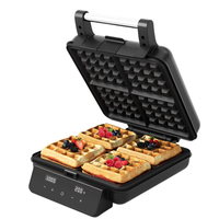 Gaufrier électrique 4 tranches avec surface antiadhésive, 1200W, contrôle du temps et de la température, écran LCD, acier inoxydable