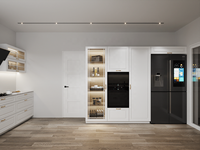 Armoire de cuisine en bois massif design moderne meubles blancs haut de gamme charnière de robinet d'évier d'îlot de cuisine en bois assemblé marbre