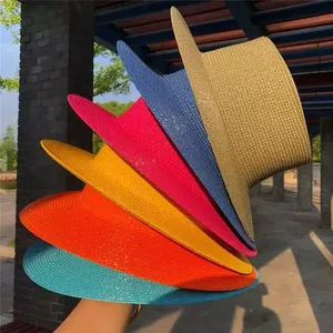 Visor Big Brim Summer Sun Natural Grass Men Plain Large Handmade White Panama Hollow Ladies Straw Cowboy Hat For Women Beach Cap