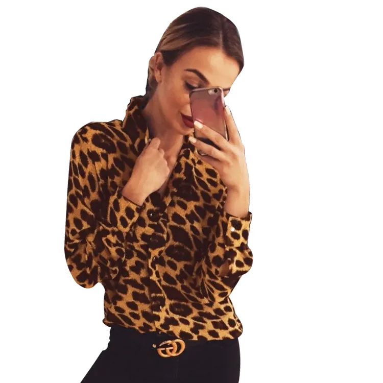 Moda donna sexy abbigliamento camicetta a maniche lunghe stampata leopardo moda top camicetta donna camicie nuovo modello