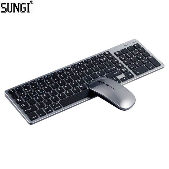 Wireless Ultra Slim Ergonomic 2.4G+BT 3.0/5.0 Keyboard and Mouse Combo with Multimedia Function Keys