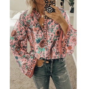 Blusa Fall Fashion Long Sleeve Woman <strong>Plus</strong> <strong>Size</strong> Floral Print Tshirts and <strong>Tops</strong> Turn Down Collar Long <strong>Tops</strong> for Women Blouses - Product Image 6