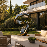 Sculpture abstraite moderne en acier inoxydable poli doré, motif diamant, anneau de Möbius, ornement paysager de jardin