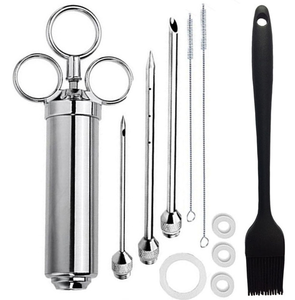 Accessoires de cuisine, seringue à viande en acier inoxydable robuste de 2 oz avec brosse en silicone pour barbecue - Product Image 1
