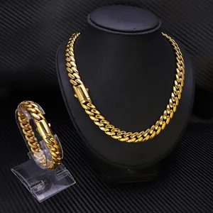 Cadena de eslabones cubanos de acero inoxidable para hombre y mujer, collar de eslabones de oro de 14K y 18K, estilo Hip Hop