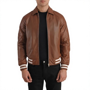 แจ็คเก็ตหนังผู้ชาย ELYSIAN INDUSTRIES แบบ Letterman ซิปหน้า ปกพับได้ สไตล์วิทยาลัย สำหรับฤดูหนาว ขายส่ง - Product Image 1