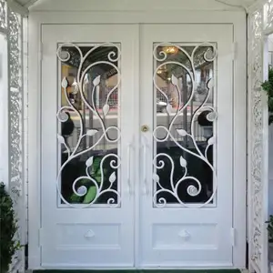 Smart Lock Vintage Antique Design Water Glass Main Cast Exterior Front Entry Wrought Iron Entry Door Modern Design