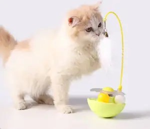 깃털 놀리는 애완 동물 장난감 계란 텀블러 스틱 재미있는 이동식 조합 용품 재미있는 턴테이블 공 고양이 장난감