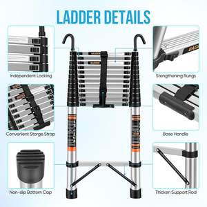 Échelle télescopique en aluminium avec <span class=keywords><strong>crochet</strong></span>. Conception pliable. Convient aux camping-cars/aux toits. - Product Image 4