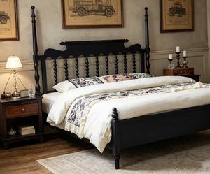 Premium <b>Queen</b> <b>Size</b> Black Wood Four Poster <b>Bed</b> With Spindle Slatted Headboard For Bedroom - Product Image 5