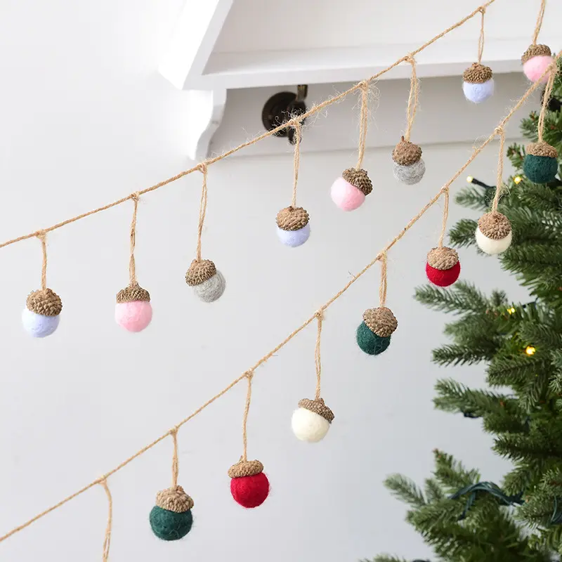 Custom 6PCS/Set Wool Felt Ball Acorn Ornament for Christmas Tree Home Festival Decoration