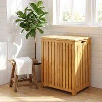 Cesto de Roupa Versátil de Bambu com Tampa e Forro Removível, Grande Estação de Armazenamento de Roupas para Banheiro e Spa
