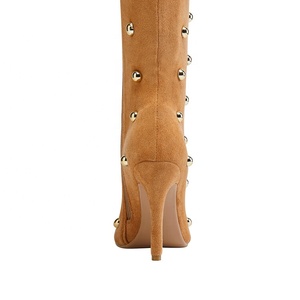 Bottes d'hiver à bout pointu, bottes au-dessus du genou en faux daim à carreaux, talon aiguille haut, bottes sexy pour femmes, bottes hautes à effet froissé - Product Image 4