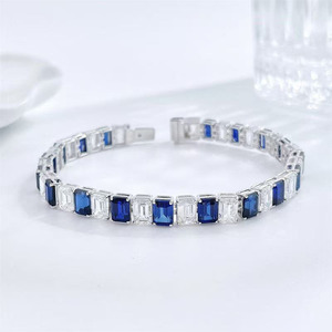 <span class=keywords><strong>Bracelet</strong></span> en argent pour femme, saphir bleu taille émeraude, diamant de laboratoire fin, bicolore alterné, certifié IGI, 22,705 ct, vente en gros - Product Image 1