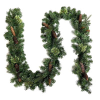Guirlande de Noël en PVC dense rouge avec lumières, style européen, décorations de porte suspendues, poinsettia, baies et pommes de pin
