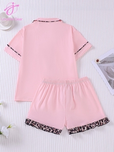 <span class=keywords><strong>Pigiama</strong></span> Estivo da Donna Loveda con Logo Personalizzato, Stampa Leopardata, Top a Maniche Corte e Pantaloncini con Fiocco, Set <span class=keywords><strong>Pigiama</strong></span> Leggero - Product Image 2