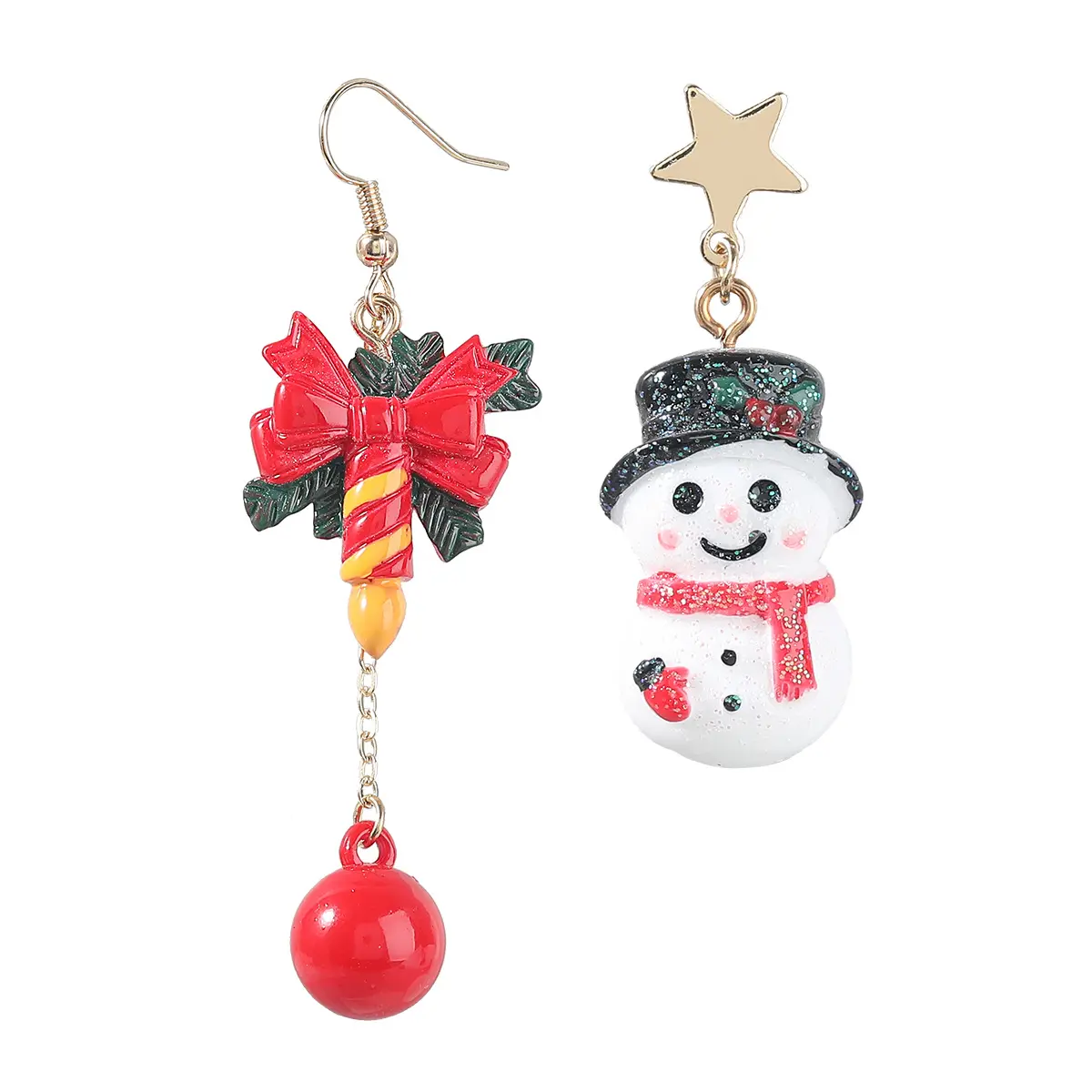 C&J Christmas Series 2021 Cute Resin Snowman Candle Enamel Christmas Earrings