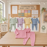 Ensemble 2 pièces en coton 100% pour bébé fille : Pull en maille torsadée à col Peter Pan et leggings à chevilles festonnées, rose doux, pour nouveau-né et tout-petit